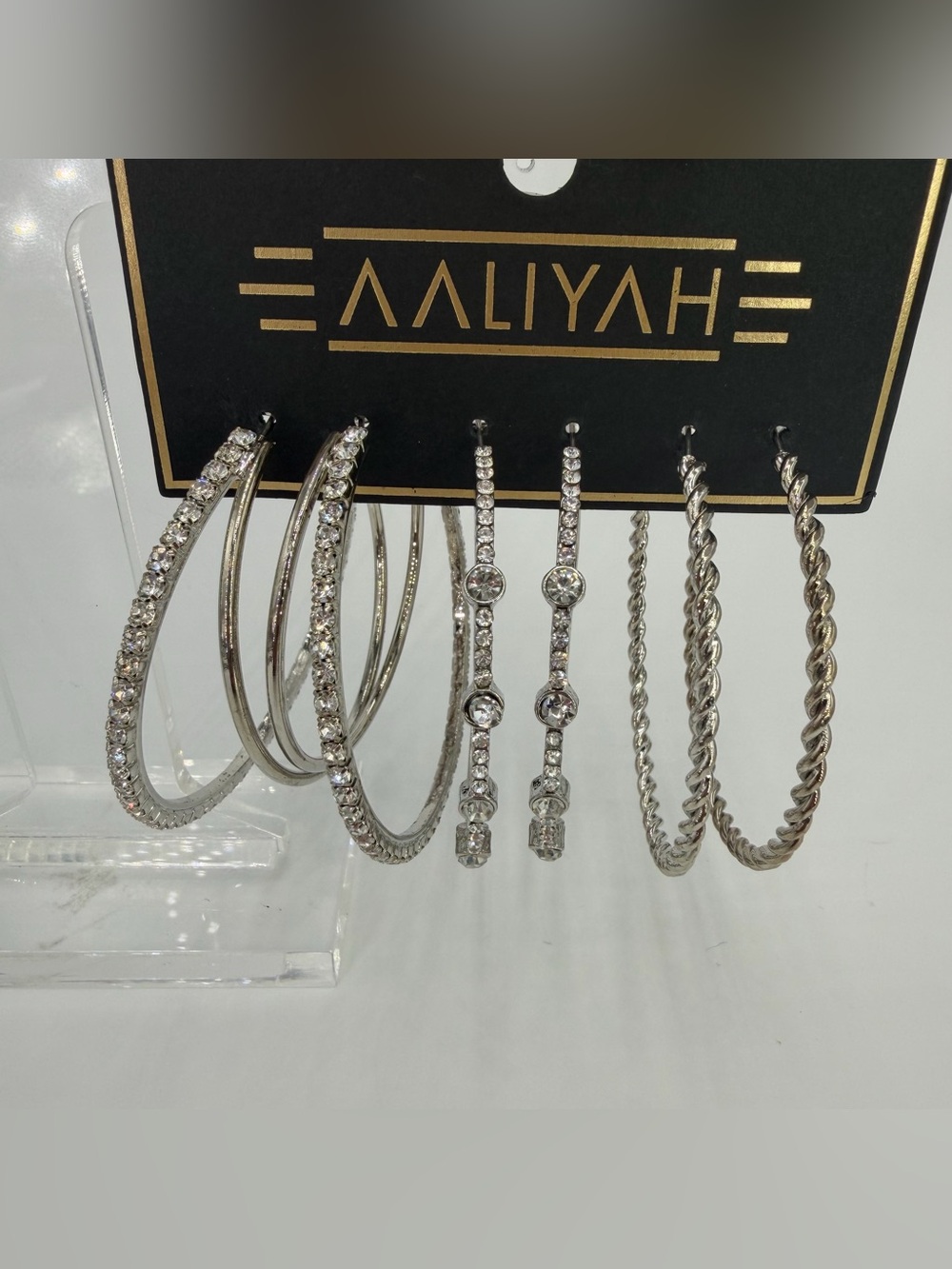 AALIYAH Silver-Tone Crystal Hoop & Drop Earring Set of 3